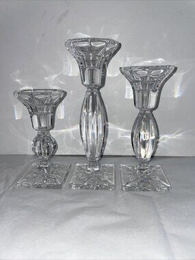 Vintage Glass Candle Sticks 24% Full Lead Crystal Czech Republic Lot of 3